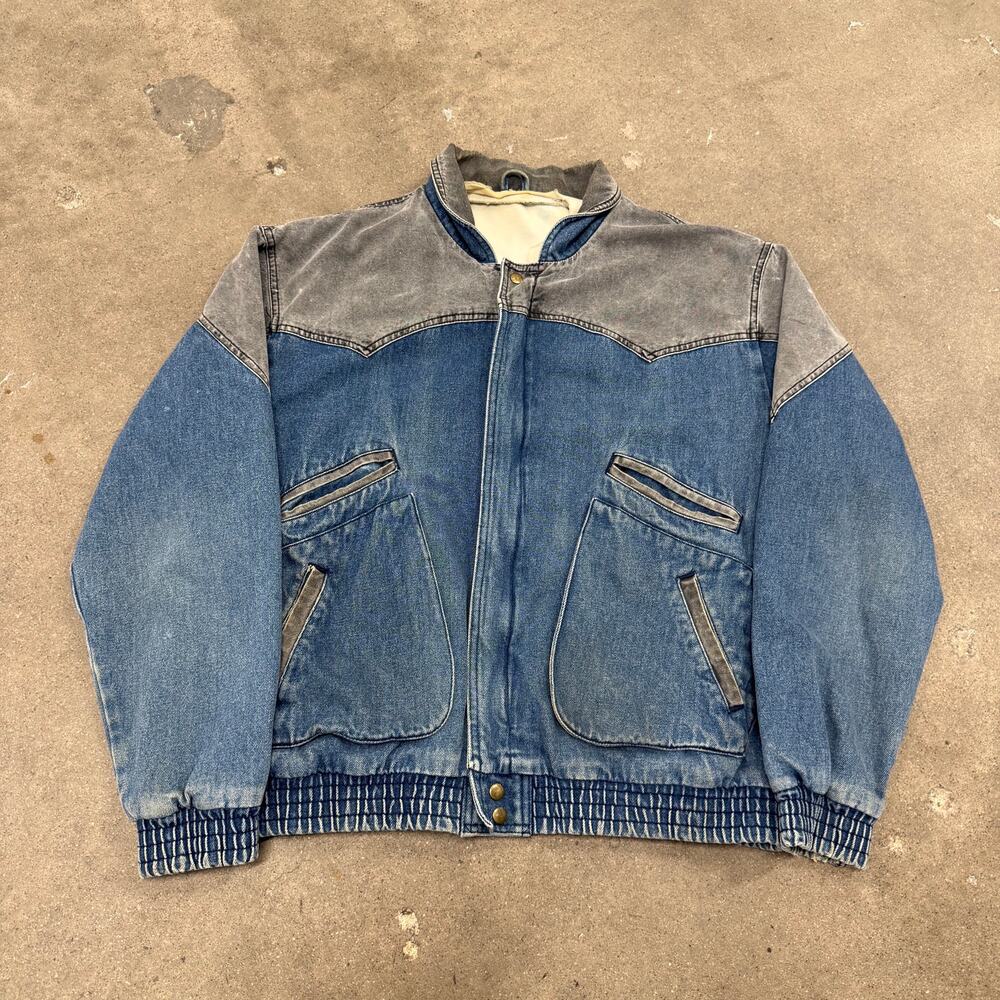 Vintage 90s Two Tone Lined Denim Bomber Jacket Blue Mens Large
